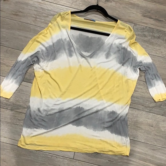 Ruby and Jenna 3/4 sleeve yellow, grey & white tee - Picture 1 of 3
